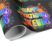 Voornaam "KEVIN", geun "HAPPY BIRTHDAY" Cadeaupapier (Rol Hoek)