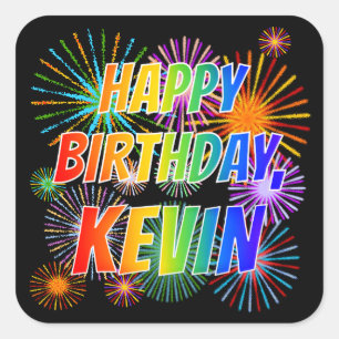 Voornaam "KEVIN", geun "HAPPY BIRTHDAY" Vierkante Sticker