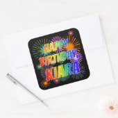 Voornaam "KIARA", geun "HAPPY BIRTHDAY" Vierkante Sticker (Envelop)