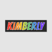 Voornaam "KIMBERLY": Fun Rainbow-kleuren Naamplaatje (Voorkant)