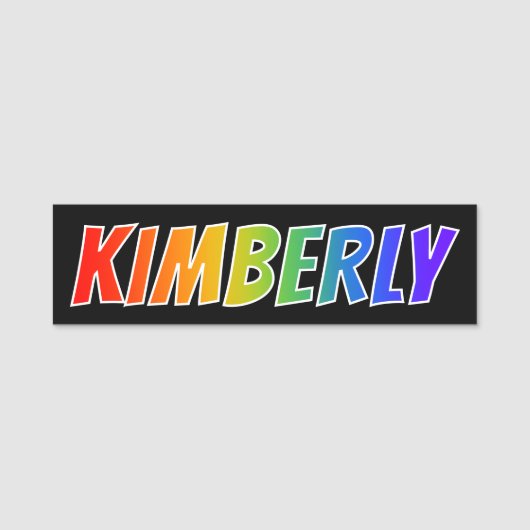 Voornaam "KIMBERLY": Fun Rainbow-kleuren Naamplaatje (Voorkant)