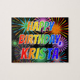 Voornaam "KRISTA", geun "HAPPY BIRTHDAY" Legpuzzel