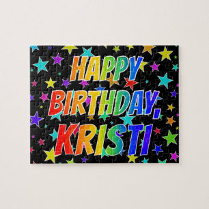 Voornaam "KRISTI", geun "HAPPY BIRTHDAY" Legpuzzel