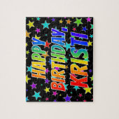 Voornaam "KRISTI", geun "HAPPY BIRTHDAY" Legpuzzel (Verticaal)