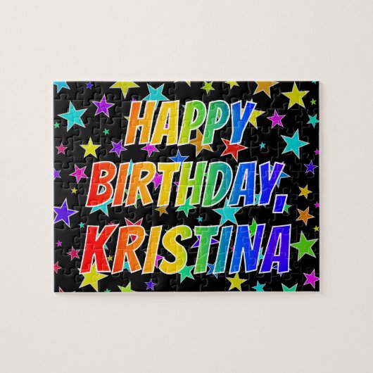 Voornaam "KRISTINA", geun "HAPPY BIRTHDAY" Legpuzzel (Horizontaal)