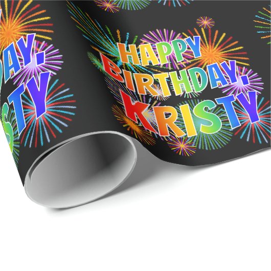 Voornaam "KRISTY", geun "HAPPY BIRTHDAY" Cadeaupapier (Rol Hoek)