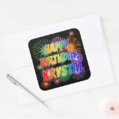 Voornaam "KRYSTAL", geun "HAPPY BIRTHDAY" Vierkante Sticker (Envelop)