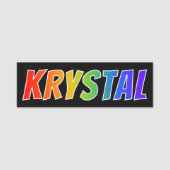 Voornaam "KRYSTAL": vun regenboogkleuren Naamplaatje (Voorkant)
