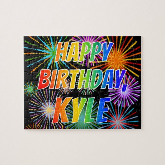 Voornaam "KYLE", geun "HAPPY BIRTHDAY" Legpuzzel (Horizontaal)