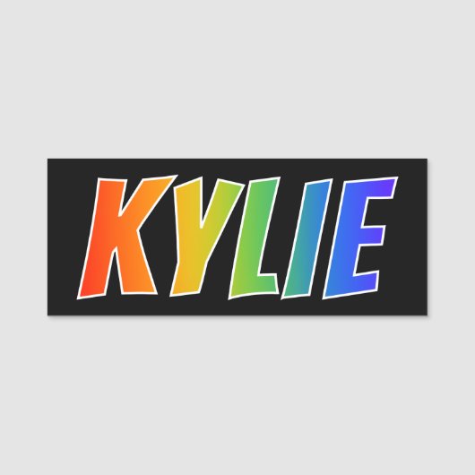 Voornaam "KYLIE": Fun Rainbow-kleuren Naamplaatje (Voorkant)