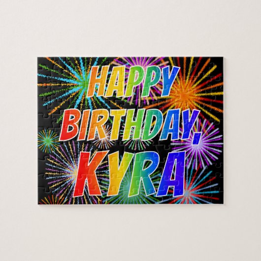 Voornaam "KYRA", vun "HAPPY BIRTHDAY" Legpuzzel (Horizontaal)