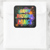 Voornaam "LANCE", afgekort "HAPPY BIRTHDAY" Vierkante Sticker (Tas)