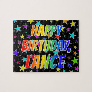 Voornaam "LANCE", geun "HAPPY BIRTHDAY" Legpuzzel