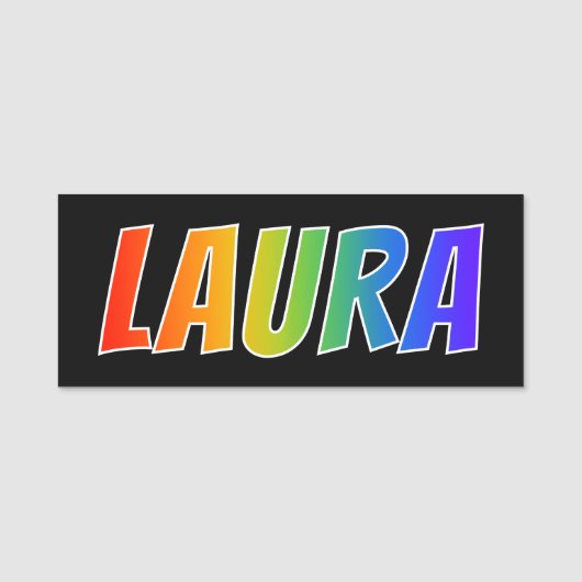 Voornaam "LAURA": Fun Rainbow-kleuren Naamplaatje (Voorkant)