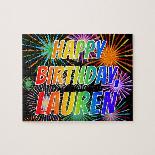 Voornaam "LAUREN", geun "HAPPY BIRTHDAY" Legpuzzel (Horizontaal)