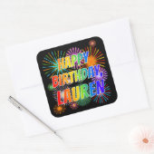 Voornaam "LAUREN", geun "HAPPY BIRTHDAY" Vierkante Sticker (Envelop)
