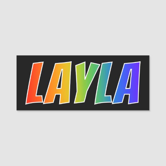 Voornaam "LAYLA": Fun Rainbow-kleuren Naamplaatje (Voorkant)