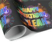 Voornaam "LEAH", geun "HAPPY BIRTHDAY" Cadeaupapier (Rol Hoek)