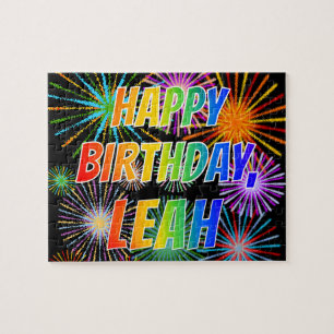 Voornaam "LEAH", geun "HAPPY BIRTHDAY" Legpuzzel