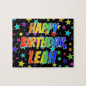 Voornaam "LEAH", geun "HAPPY BIRTHDAY" Legpuzzel (Horizontaal)