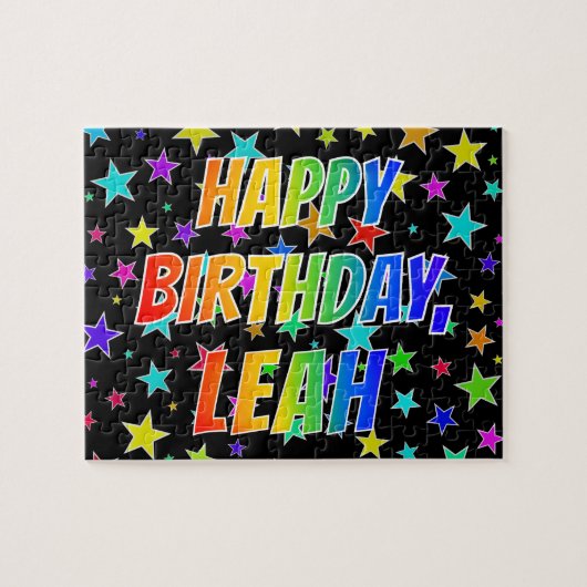 Voornaam "LEAH", geun "HAPPY BIRTHDAY" Legpuzzel (Horizontaal)