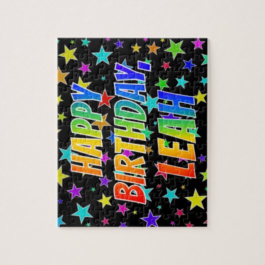 Voornaam "LEAH", geun "HAPPY BIRTHDAY" Legpuzzel (Verticaal)