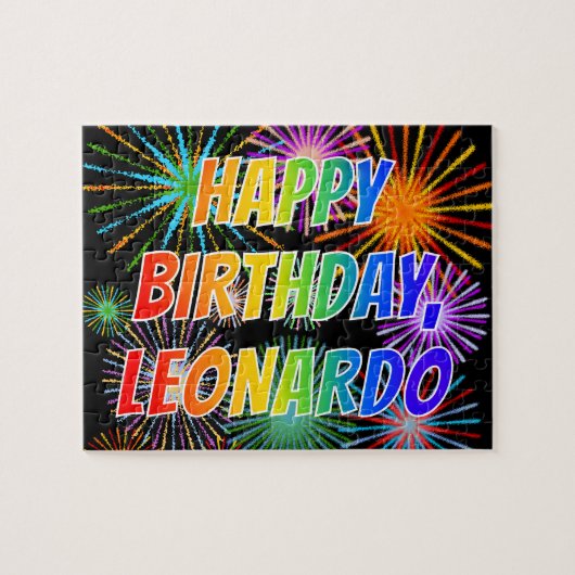 Voornaam "LEONARDO", geun "HAPPY BIRTHDAY" Legpuzzel (Horizontaal)