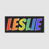 Voornaam "LESLIE": Fun Rainbow-kleuren Naamplaatje (Voorkant)