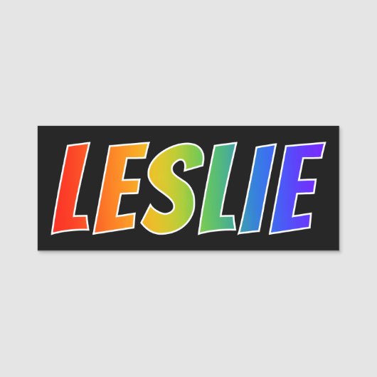 Voornaam "LESLIE": Fun Rainbow-kleuren Naamplaatje (Voorkant)