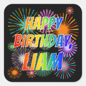 Voornaam "LIAM", geun "HAPPY BIRTHDAY" Vierkante Sticker (Voorkant)