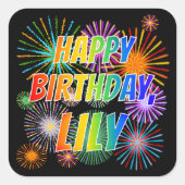 Voornaam "LILY", geun "HAPPY BIRTHDAY" Vierkante Sticker (Voorkant)