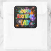 Voornaam "LILY", geun "HAPPY BIRTHDAY" Vierkante Sticker (Tas)