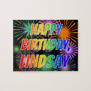 Voornaam "LINDSAY", geun "HAPPY BIRTHDAY" Legpuzzel