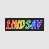 Voornaam "LINDSAY": vun regenboogkleuren Naamplaatje (Voorkant)
