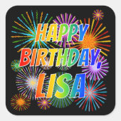 Voornaam "LISA", gefingeerd "HAPPY BIRTHDAY" Vierkante Sticker (Voorkant)
