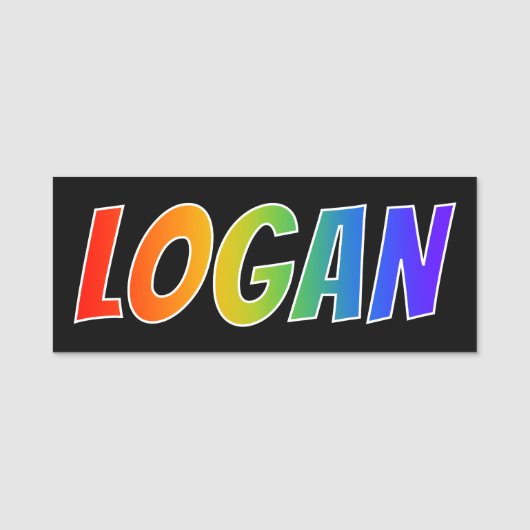 Voornaam "LOGAN": Fun Rainbow-kleuren Naamplaatje (Voorkant)