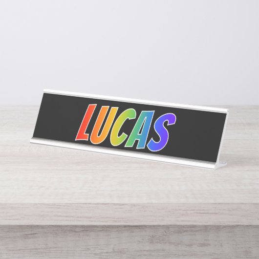 Voornaam "LUCAS": Fun Rainbow-kleuren Bureau Naambordje (Voorkant)