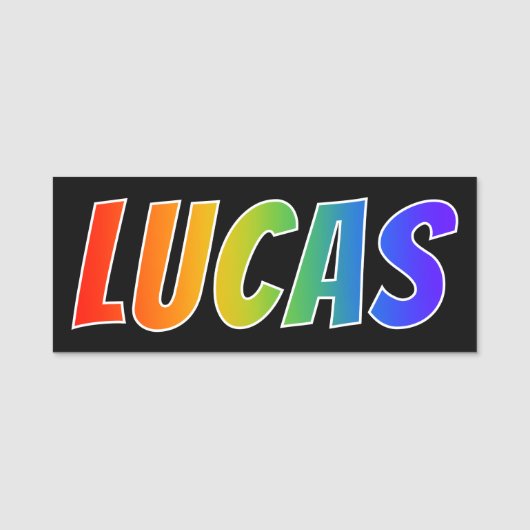 Voornaam "LUCAS": Fun Rainbow-kleuren Naamplaatje (Voorkant)