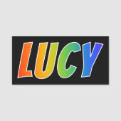 Voornaam "LUCY": Fun Rainbow-kleuren Naamplaatje (Voorkant)