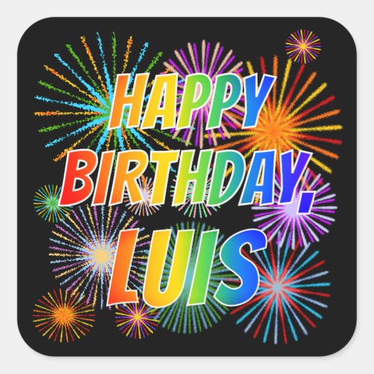 Voornaam "LUIS", vun "HAPPY BIRTHDAY" Vierkante Sticker (Voorkant)