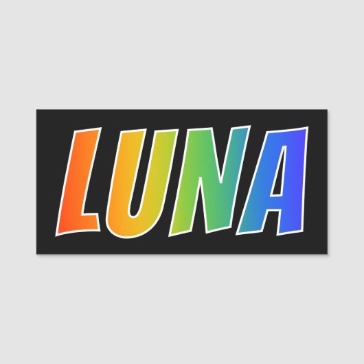 Voornaam "LUNA": Fun Rainbow-kleuren Naamplaatje (Voorkant)