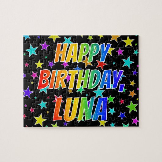 Voornaam "LUNA", geun "HAPPY BIRTHDAY" Legpuzzel (Horizontaal)