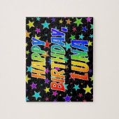 Voornaam "LUNA", geun "HAPPY BIRTHDAY" Legpuzzel (Verticaal)