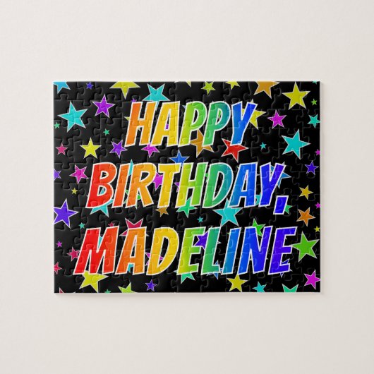 Voornaam "MADELINE", geun "HAPPY BIRTHDAY" Legpuzzel (Horizontaal)