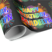 Voornaam "MADELYN", geun "HAPPY BIRTHDAY" Cadeaupapier (Rol Hoek)