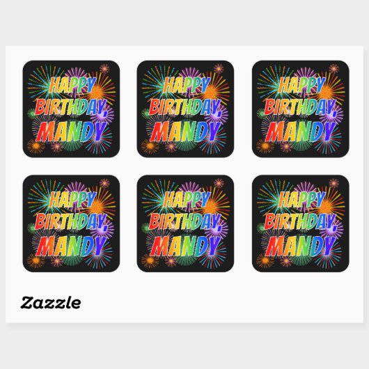 Voornaam "MANDY", afgekort "HAPPY BIRTHDAY" Vierkante Sticker (Vel)