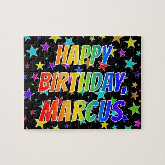 Voornaam "MARCUS", geun "HAPPY BIRTHDAY" Legpuzzel (Horizontaal)