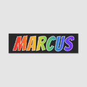 Voornaam "MARCUS": vun regenboogkleuren Naamplaatje (Voorkant)