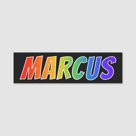 Voornaam "MARCUS": vun regenboogkleuren Naamplaatje (Voorkant)