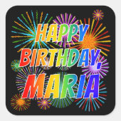 Voornaam "MARIA", geun "HAPPY BIRTHDAY" Vierkante Sticker (Voorkant)